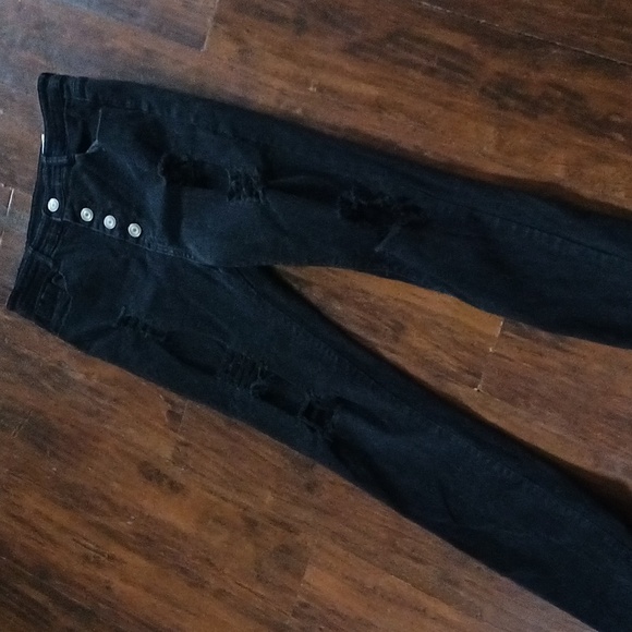 Trendy Stretch Skinny High Waisted Black Distressed Jeans Juniors Size 3 - Picture 4 of 6